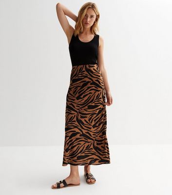 Brown Animal Print Midi Skirt New Look
