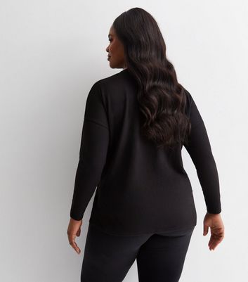 Curves Black Fine Knit Zip Front Longline Top New Look