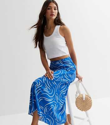 Blue Swirl Bias Cut Midi Skirt