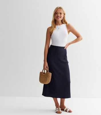 Navy Satin Midaxi Skirt