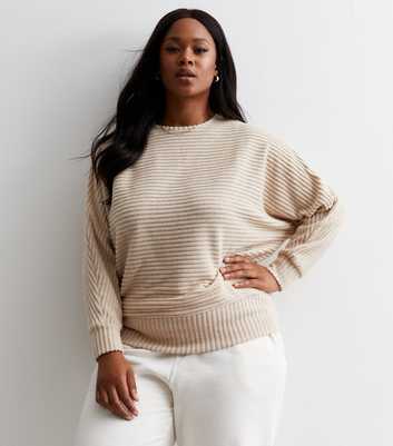Curves Cream Ribbed Knit Batwing Top