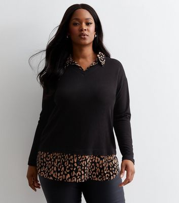 Black jumper with leopard print collar hotsell