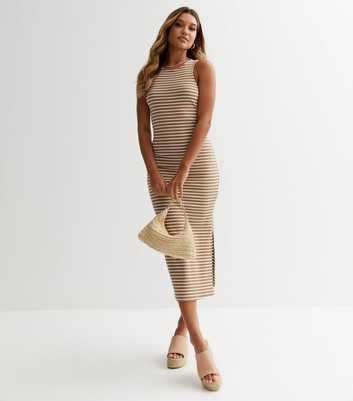 Brown Stripe Racer Back Midi Dress