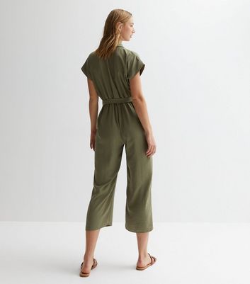 Khaki Utility Wide Leg Crop jumpsuit New Look