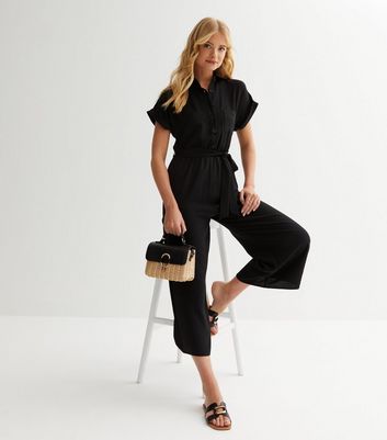 Black Utility Pocket Wide Leg Jumpsuit New Look