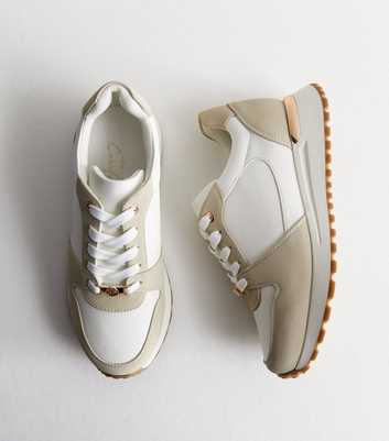 White Leather-Look Contrast Chunky Trainers