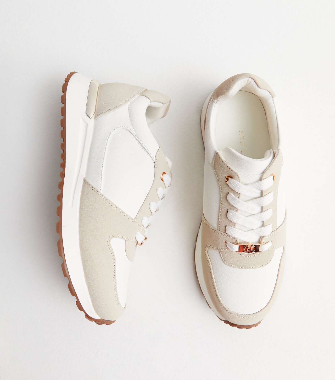 White Contrast Leather-Look Trainers Image 3