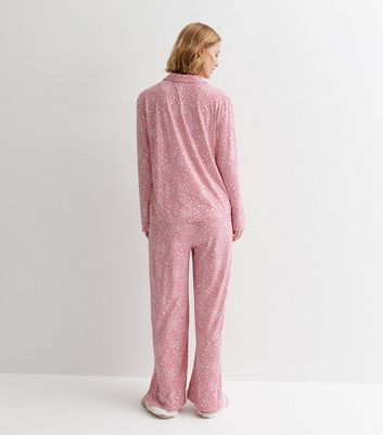 White Supersoft Fleece Pink Heart Print Pyjama Set