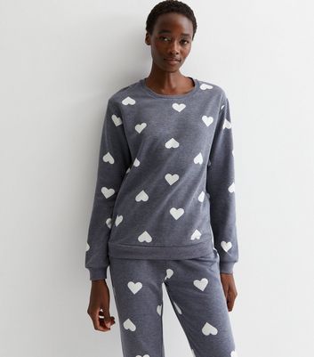 Tall Blue Heart Print Pyjama Top New Look