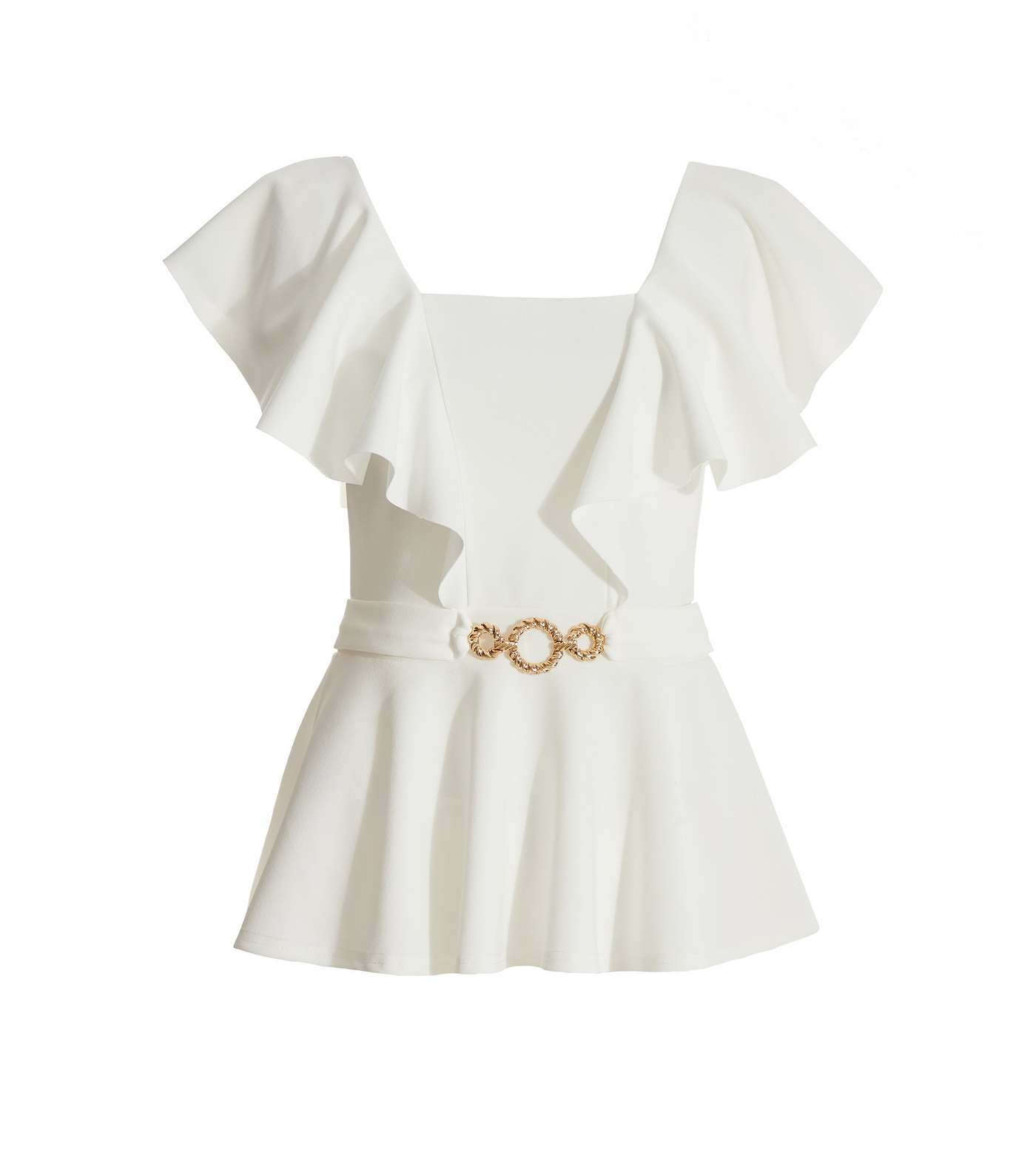 QUIZ Off White Frill Buckle Peplum Top Image 4