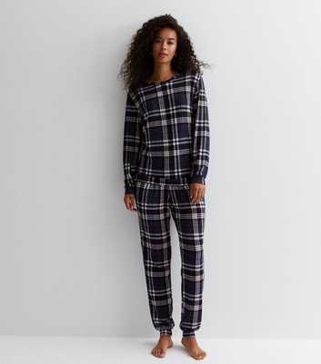 Tall Blue Trouser Pyjama Set with Check Print