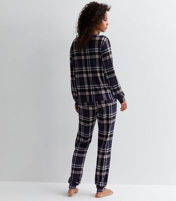 Tall Blue Trouser Pyjama Set with Check Print New Look