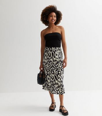 Black animal shop print midi skirt