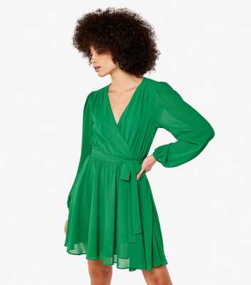 Apricot Green Chiffon Mini Wrap Dress