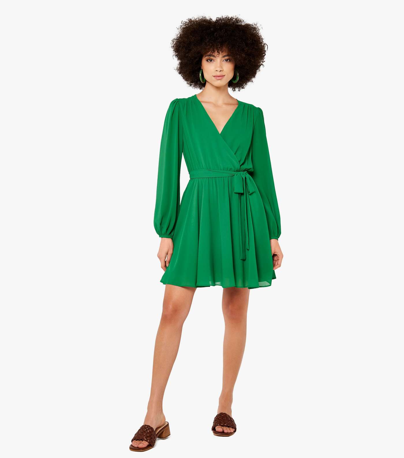 Apricot Green Chiffon Mini Wrap Dress Image 2