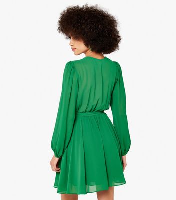 Apricot Green Chiffon Mini Wrap Dress New Look