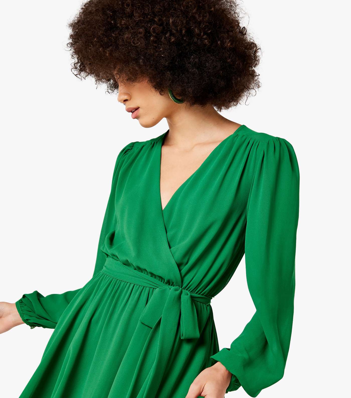 Apricot Green Chiffon Mini Wrap Dress Image 4