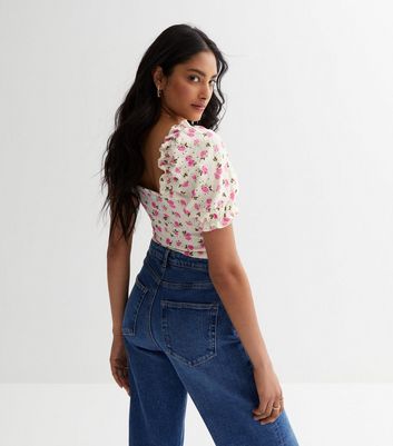 Denim puff sleeve online corset top