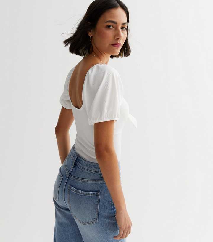 Wild Fable Puff Short Sleeve Tie-Front Super Cropped Top