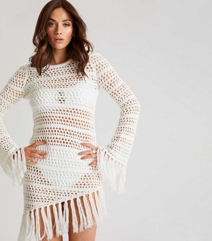Urban Bliss White Crochet Asymmetric Beach Dress