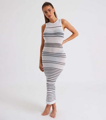 Urban Bliss White Stripe Pointelle Knit Midaxi Dress | New Look