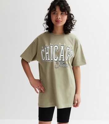 Girls Olive Chicago Longline T-Shirt
