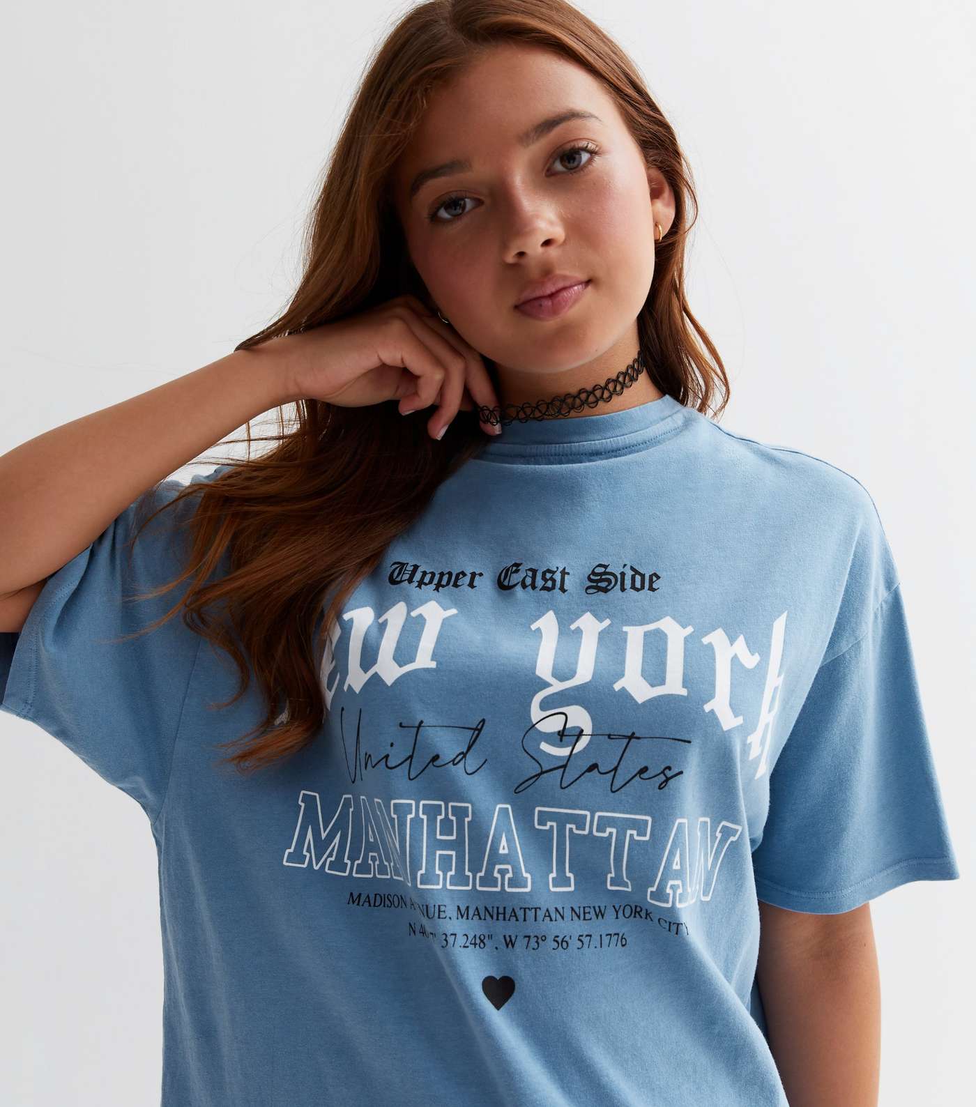 Girls Blue New York Long Logo T-Shirt Image 2