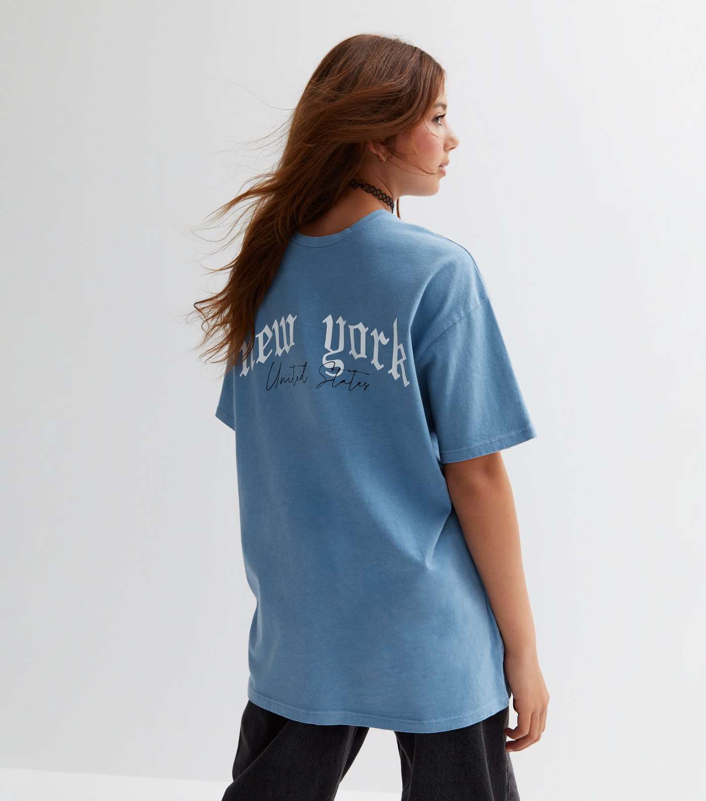 Girls Blue New York Long Logo T-Shirt Image 4