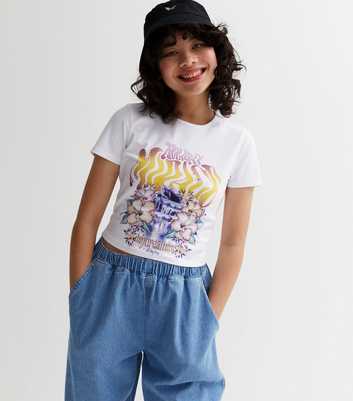 Girls White Holiday Crop T-Shirt