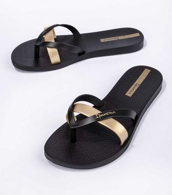 Ipanema Black Metallic Strap Flip Flops