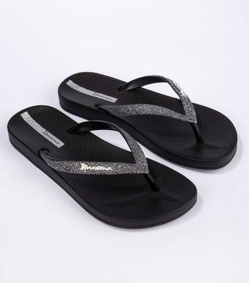 Black flip flops with sparkles online