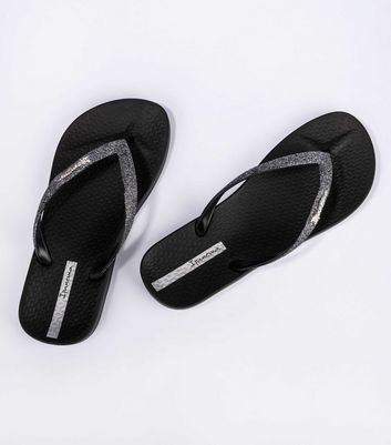 Ipanema Black Glitter Flip Flops New Look