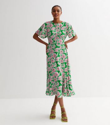 Green flutter sleeve midi 2024 dress