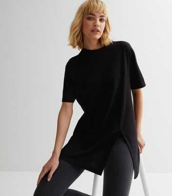 Black Split Hem Short Sleeve Oversized T-Shirt
