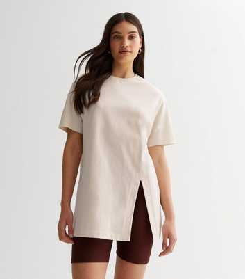 Cream Split Hem Short Sleeve Oversized T-Shirt