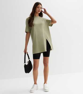 Khaki Split Hem Boyfriend T-Shirt