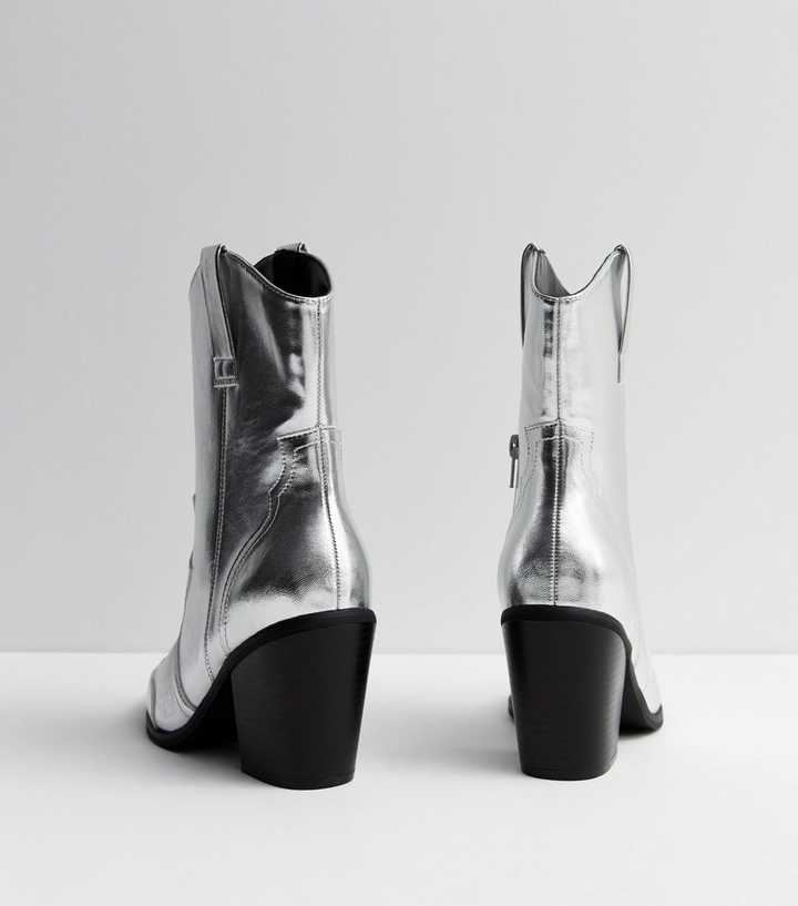 silver boots new look