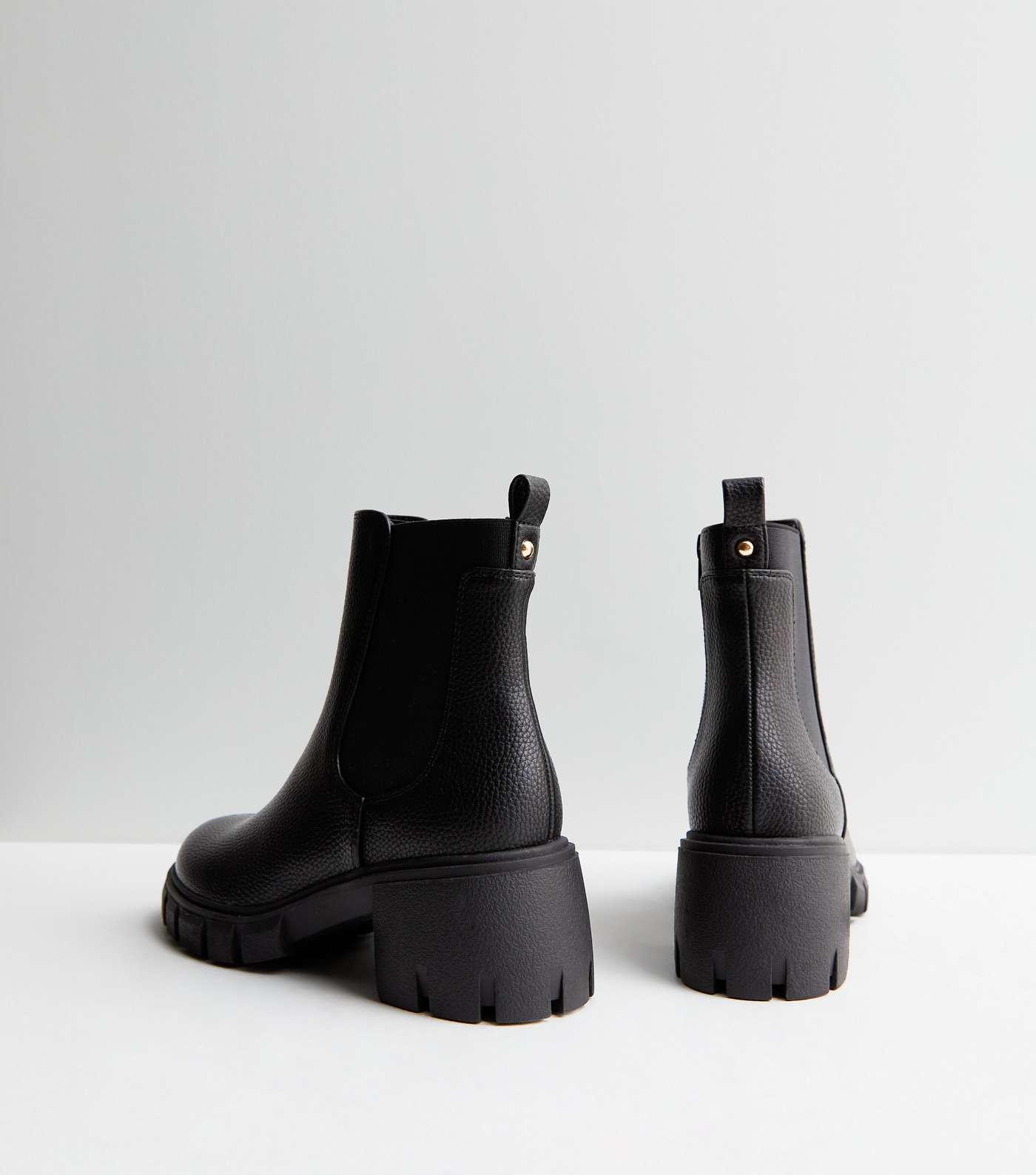 Black Leather-Look Cleated Block Heel Chelsea Boots Image 4