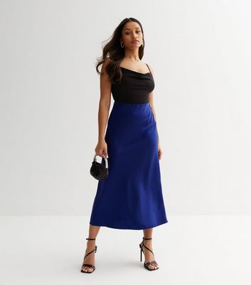 New look petite satin 2025 midi skirt in navy