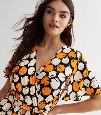 Blue Vanilla Black Abstract Wrap Jumpsuit New Look