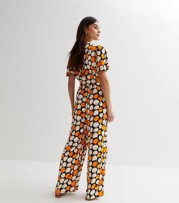 Blue Vanilla Black Abstract Wrap Jumpsuit New Look