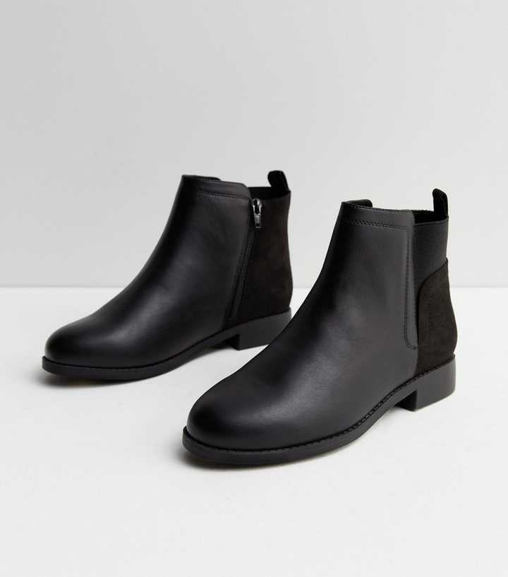 Extra Wide Fit Black Leather-Look Contrast Chelsea Boots