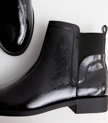 Ladies black store patent chelsea boots