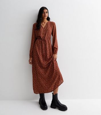 Rust floral cheap dress