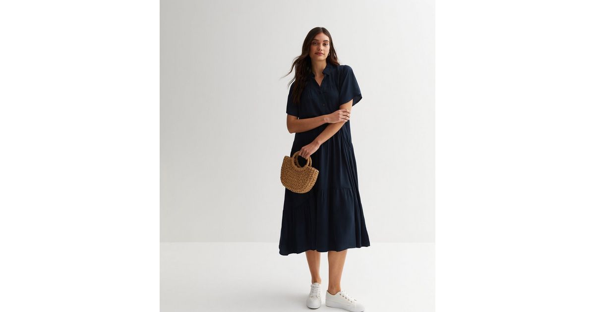Blue Vanilla Navy Drop Waist Midi Dress New Look