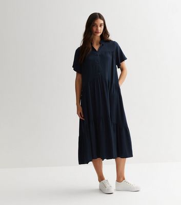 Blue Vanilla Navy Drop Waist Midi Dress