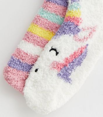 Girls 2 Pack Pink Fluffy Unicorn Slipper Socks New Look