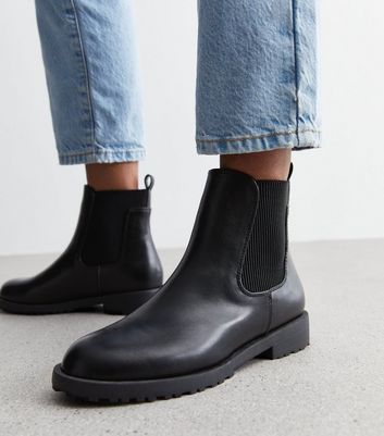 Black Leather Look Chelsea Boots New Look