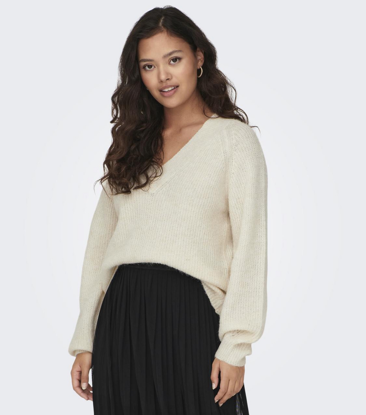 Women's Cream Ribbed Knit V Neck Jumper JDY New Look