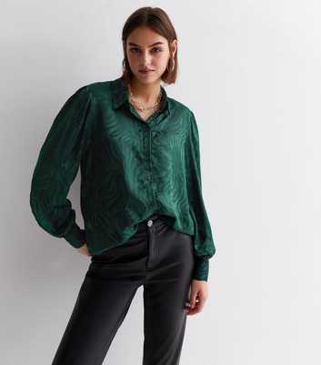 JDY Dark Green Animal Print Puff Sleeve Shirt